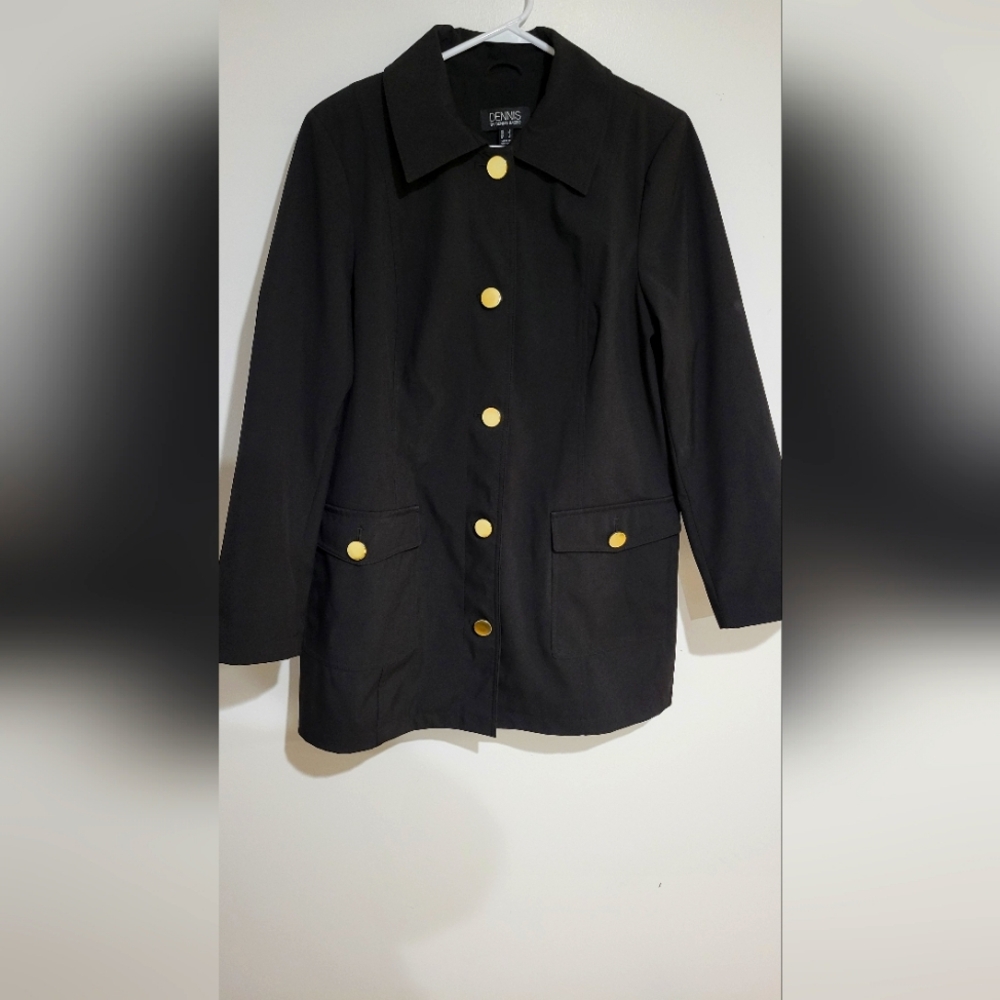  Dennis Basso Water Resistant Jacket with Printed Lining Black/Plaid.